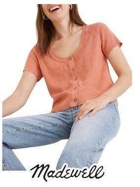 Madewell | Linden Scoop Neck Sweater Tee Antique Coral Cotton Knit Top - Size M